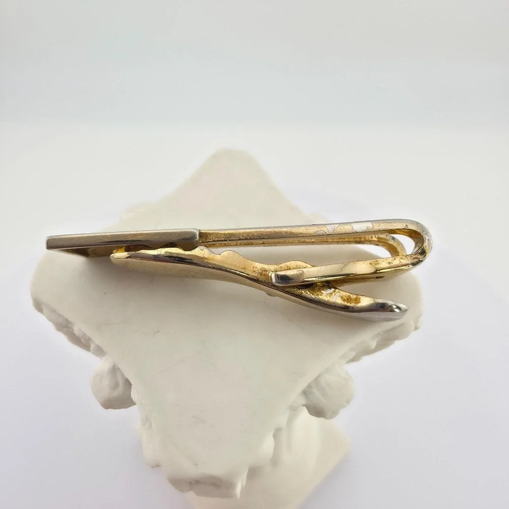 Vtg HICKOK USA Initial 'J' Tie Clip Tie Bar Tie Clasp Men's Silver & Gold Tone